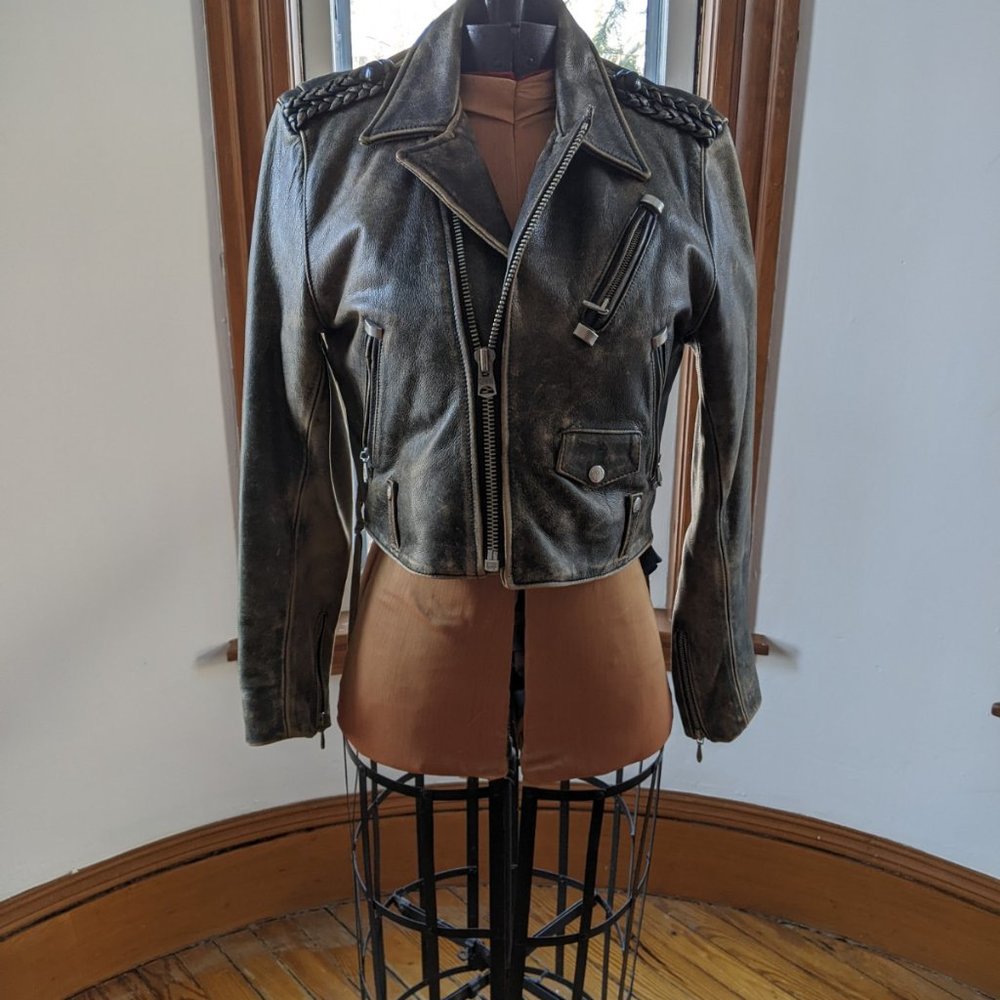Women's Chevignon Brown Leather Motorcycle Jacket, - Size M